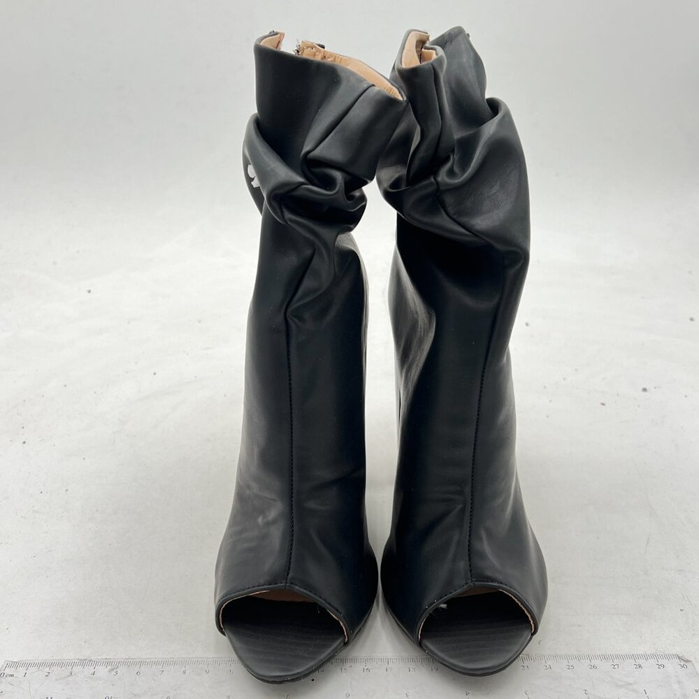 FSJ Black Stylish Peep Toe Slouch Ankle Boots Chunky Stacked Heels Party Shoes - Picture 3 of 8